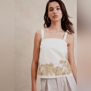 Banana Republic OffWhite Camisole with Gold Floral Design XL